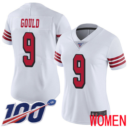 San Francisco 49ers Limited White Women Robbie Gould NFL Jersey 9 100th Season Rush Vapor Untouchable